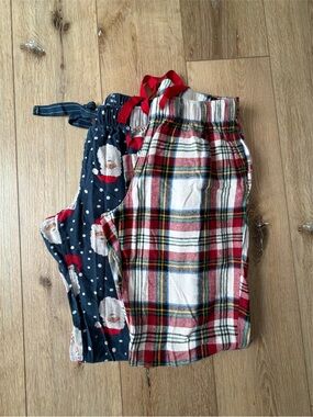 Old Navy XS Pajama Pants Bundle Plaid + Santa Pockets
